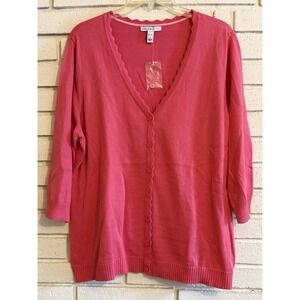 Isaac Mizrahi Live! 3/4 Sleeve Sweater Cardigan with Scallop Trim Pink Size XL